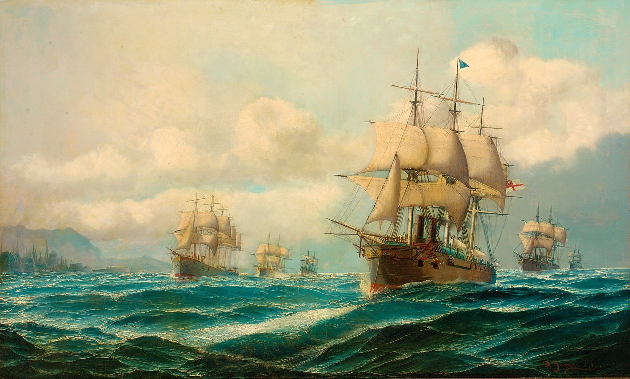 Vizeadmiral Phipps Hornbys Geschwader dampft durch die Dardanellen auf dem Weg nach Konstantinopel, Februar 1878 von David James