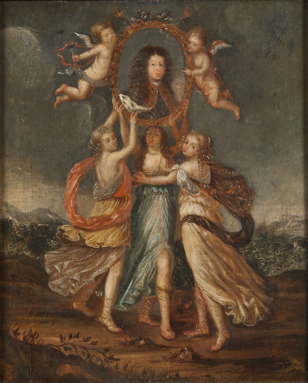 Drei allegorische Figuren mit dem Porträt von Karl XI. von Schweden von David Klöcker Ehrenstrahl
