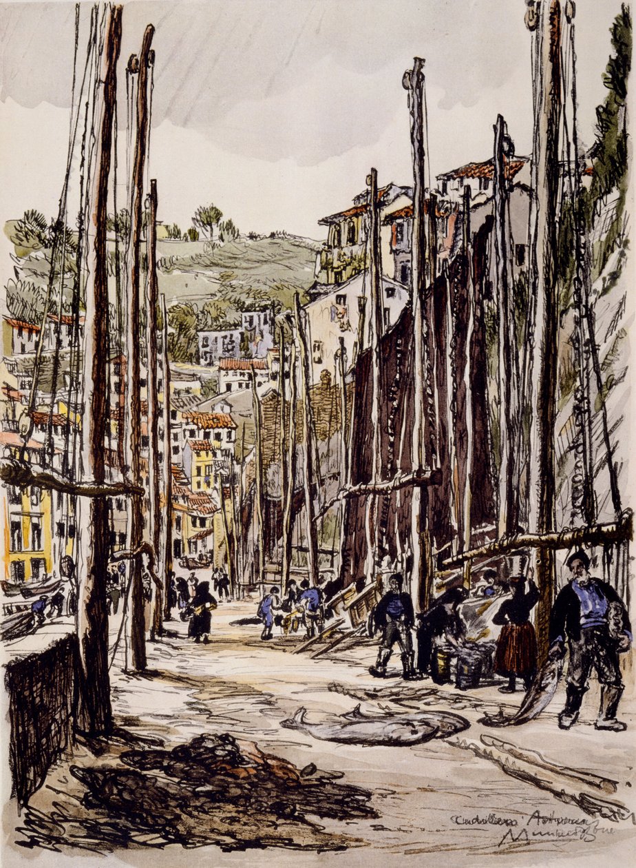 Die Thunfischfänger, Cudillero, Asturische Küste von David Muirhead Bone