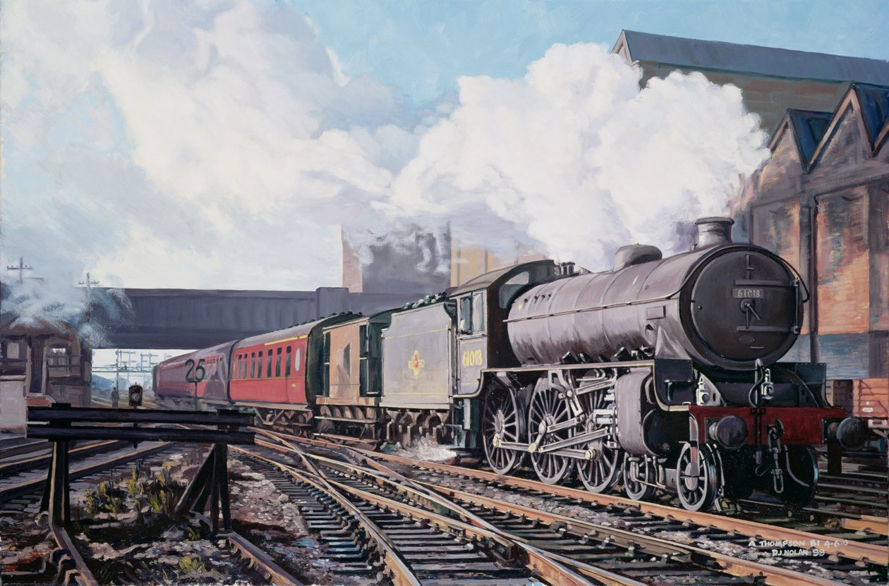 Eine Thompson B1 Klasse bewegt leere Wagen an einem kalten Februarmorgen, 1998 von David Nolan
