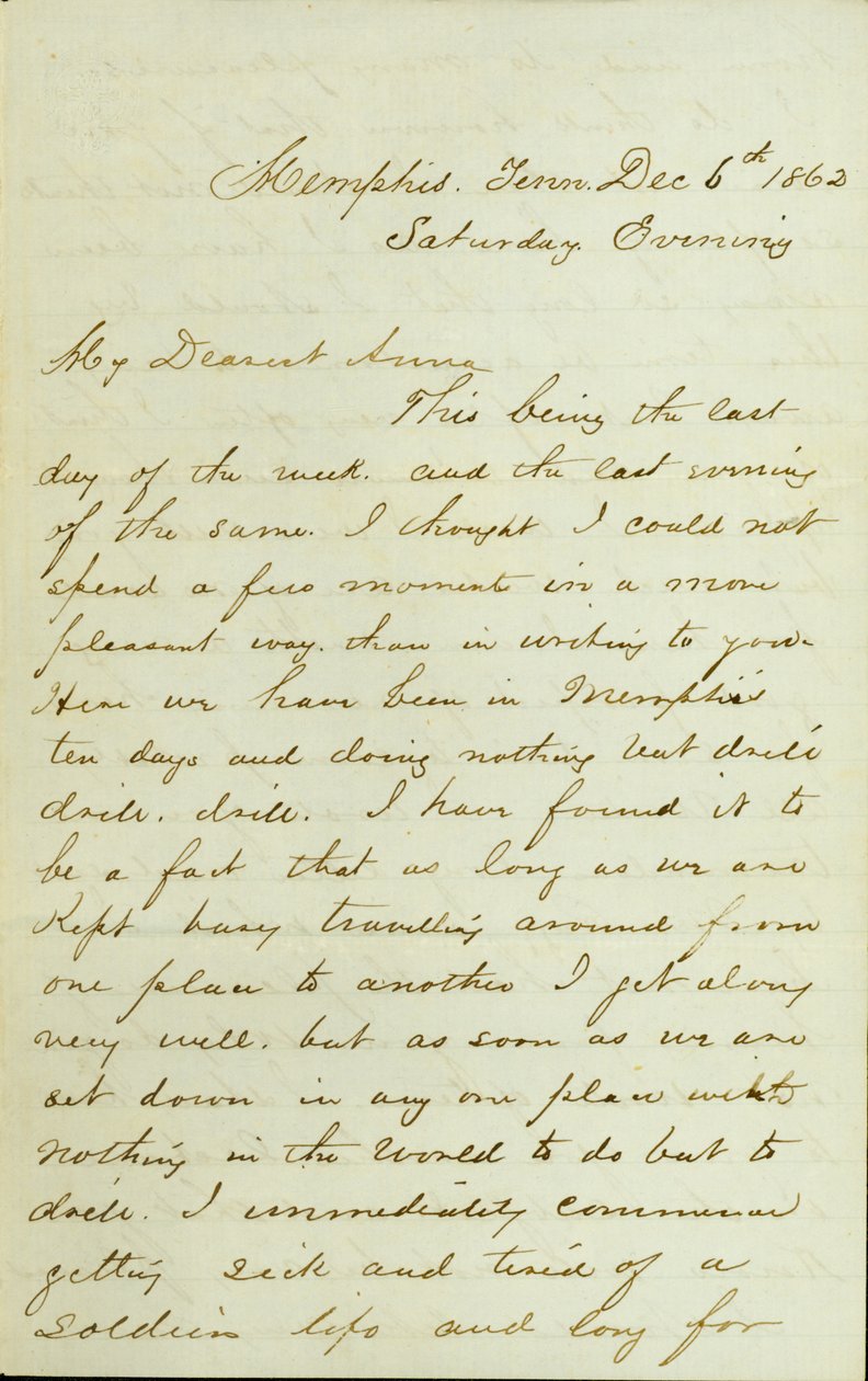 Brief von D. P. Grier, Memphis, Tenn., an Anna McKinney, 6. Dezember 1862 von David Perkins Grier