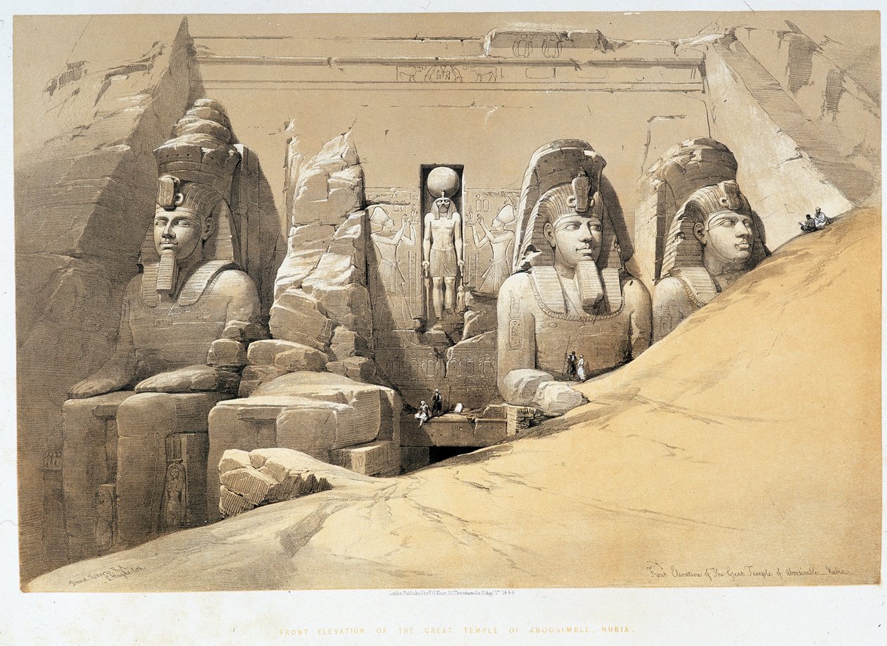 Vorderansicht des großen Tempels von Abu Simbel, Nubien in „Das Heilige Land“, London 1849 von David Roberts