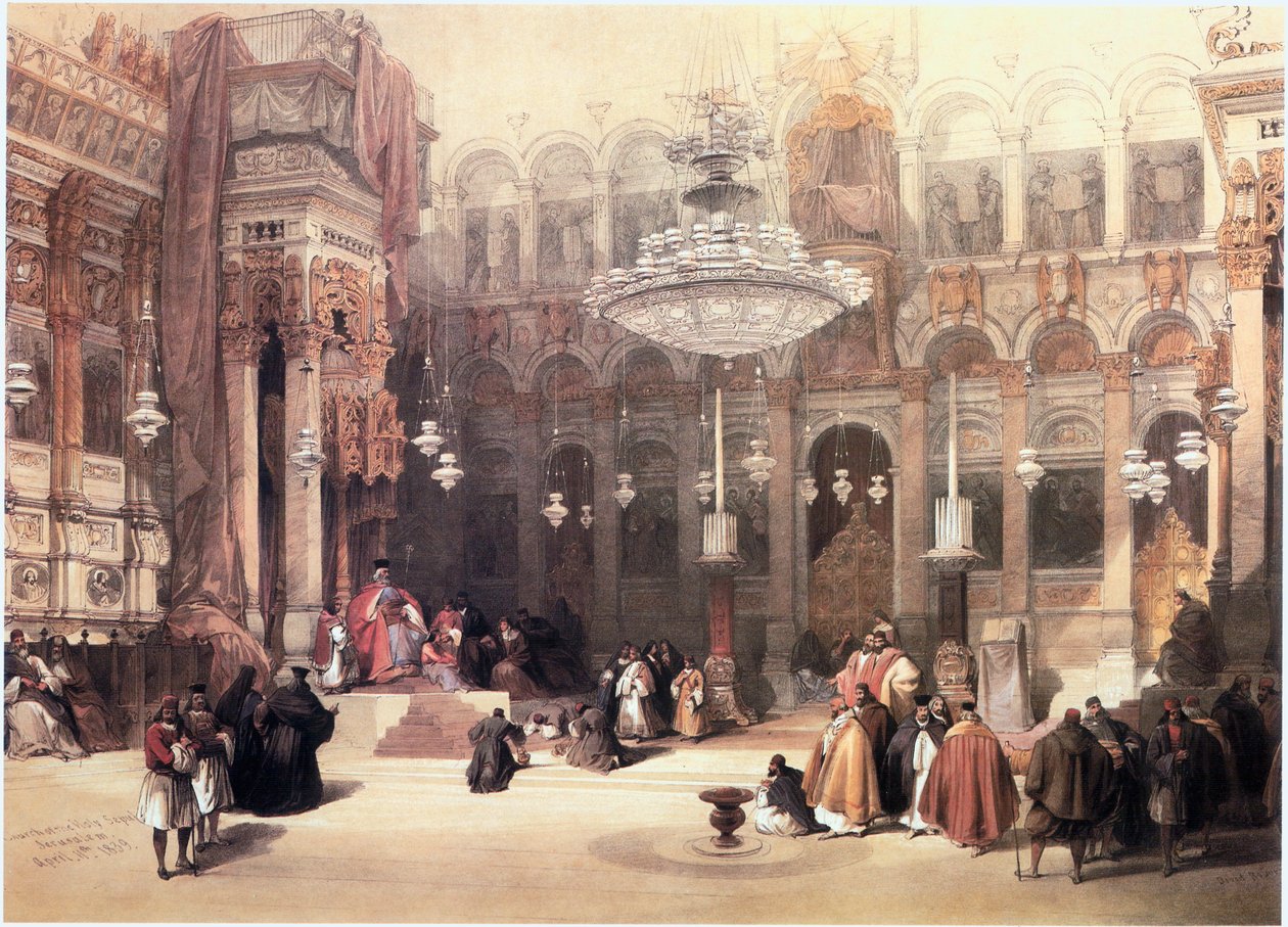 Im Heiligen Land: Jerusalem, Grabeskirche, die griechisch-orthodoxe Kapelle (Gravur) von David Roberts