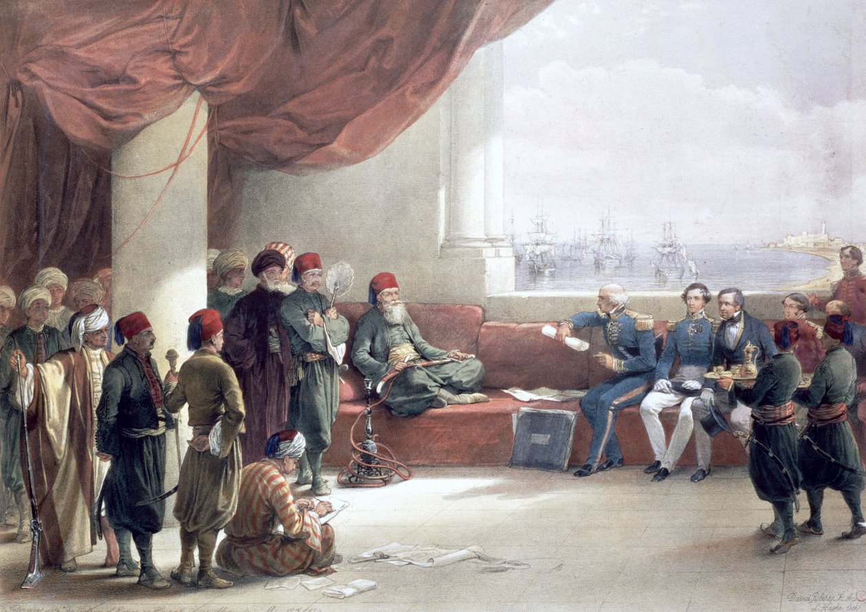 Interview mit dem Vizekönig von Ägypten in seinem Palast, Alexandria, Ägypten, 12. Mai 1839, 19. Jahrhundert von David Roberts