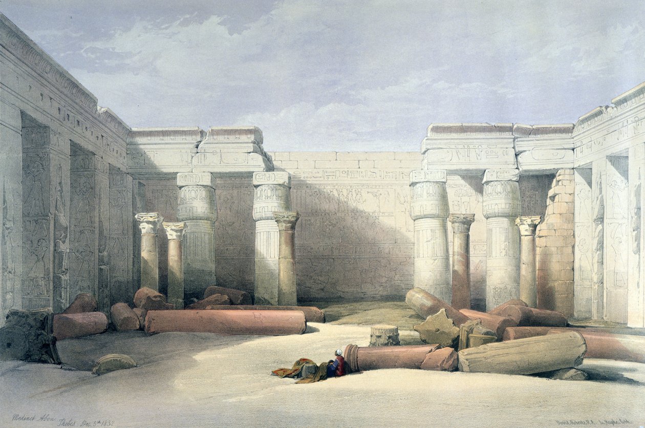 Medinet Abu - Theben, 5. Dezember 1832 (Lithographie nach Aquarell) von David Roberts