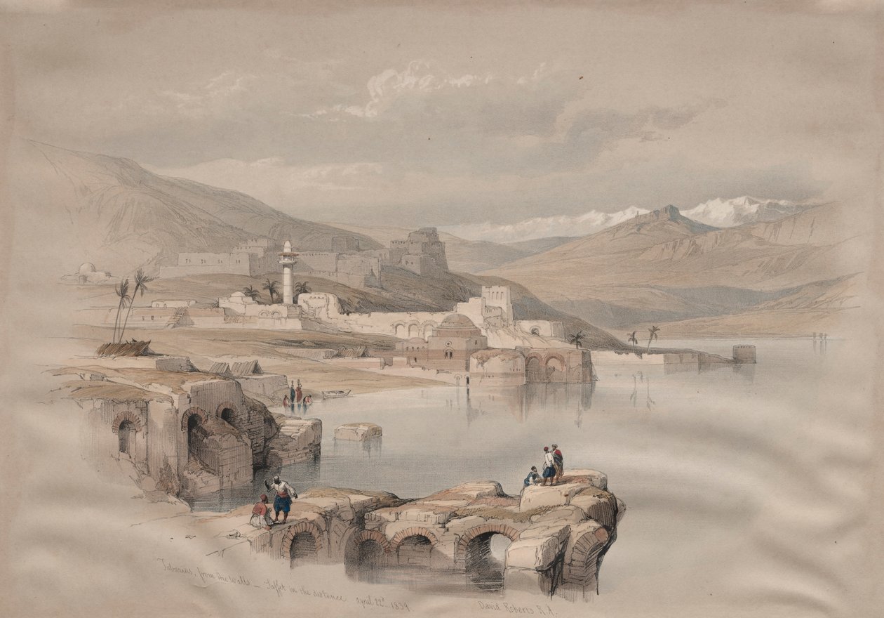 Tiberias, von den Mauern, Safet in der Ferne, 1839 von David Roberts