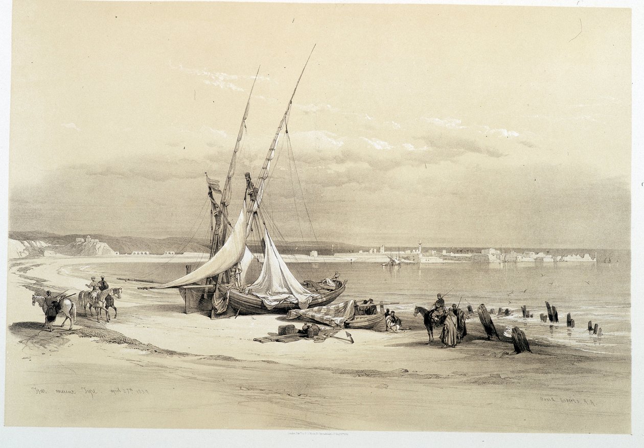 Ansicht der Stadt Tyrus (Tyrus) im Libanon, Zeichnung gemacht am 27/04/1839 in „Das Heilige Land“, London 1849 von David Roberts