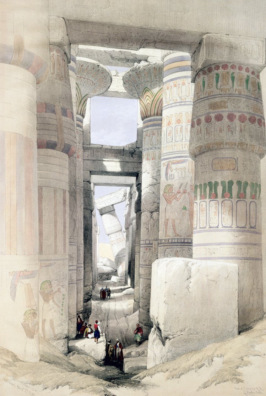 Blick durch die Säulenhalle, Karnak, Ägypten, um 1845 von David Roberts