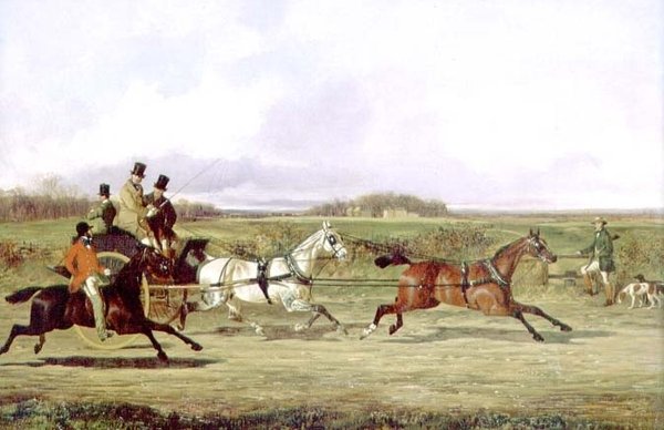 Ein Jäger passiert ein Tandem mit einem Sportsmann an einem Stil von David of York Dalby