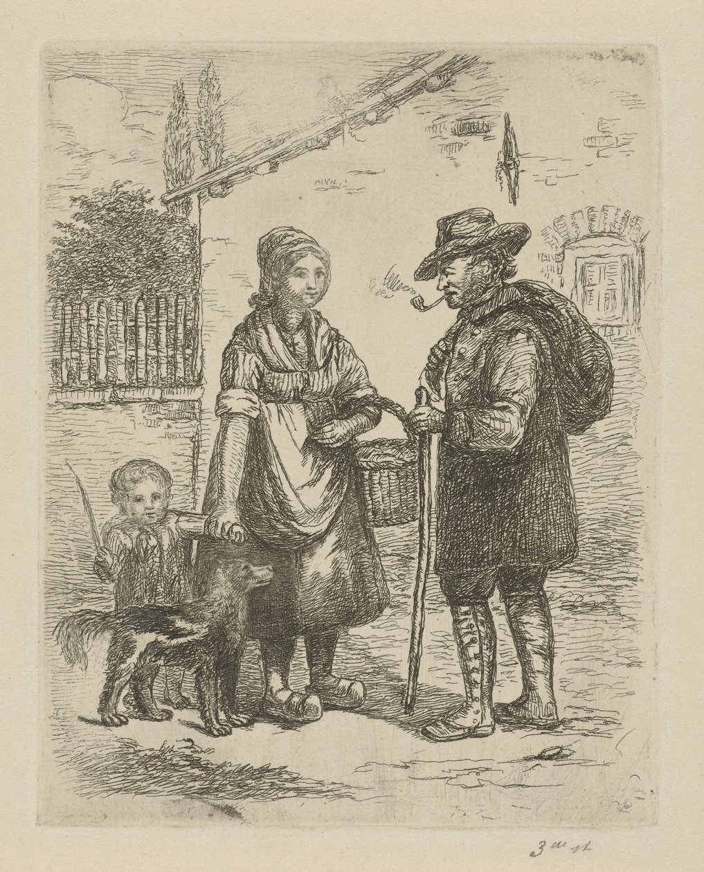 Bauer und Bäuerin bei einem Bauernhof von David van der Kellen