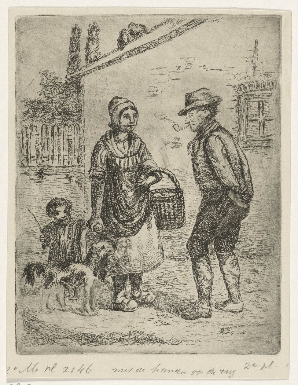 Bauer und Bäuerin bei einem Bauernhof von David van der Kellen