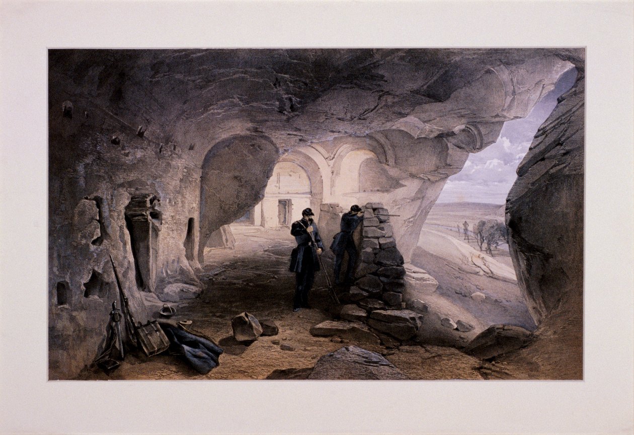 Ausgegrabene Kirche in den Höhlen von Inkermann, Blick nach Westen, Krim, Ukraine, 1855 von Day and Son