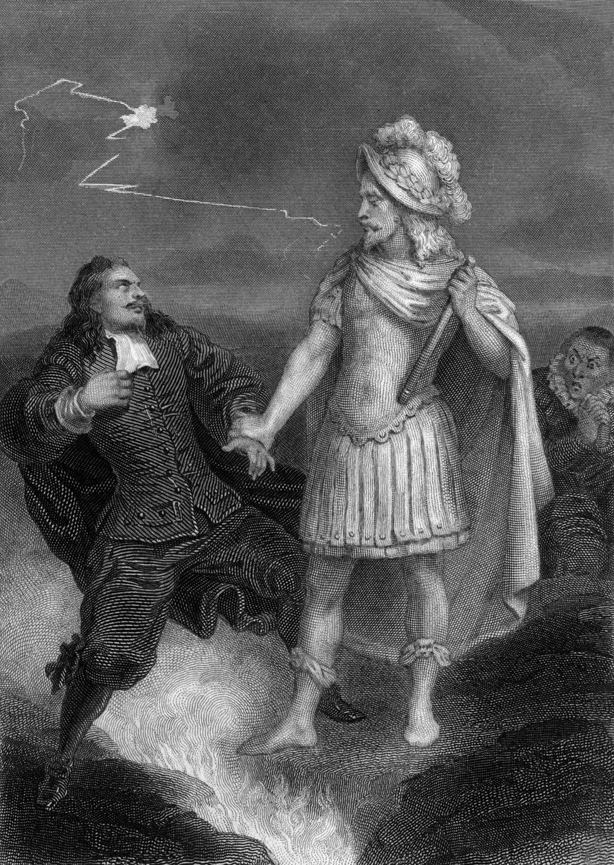 Das Spiel Don Juan von Molière: Don Juan mit der Statue des Kommandanten, Gravur von Delannoy nach einer Zeichnung von G. Staal (1870) von Delannoy Delannoy