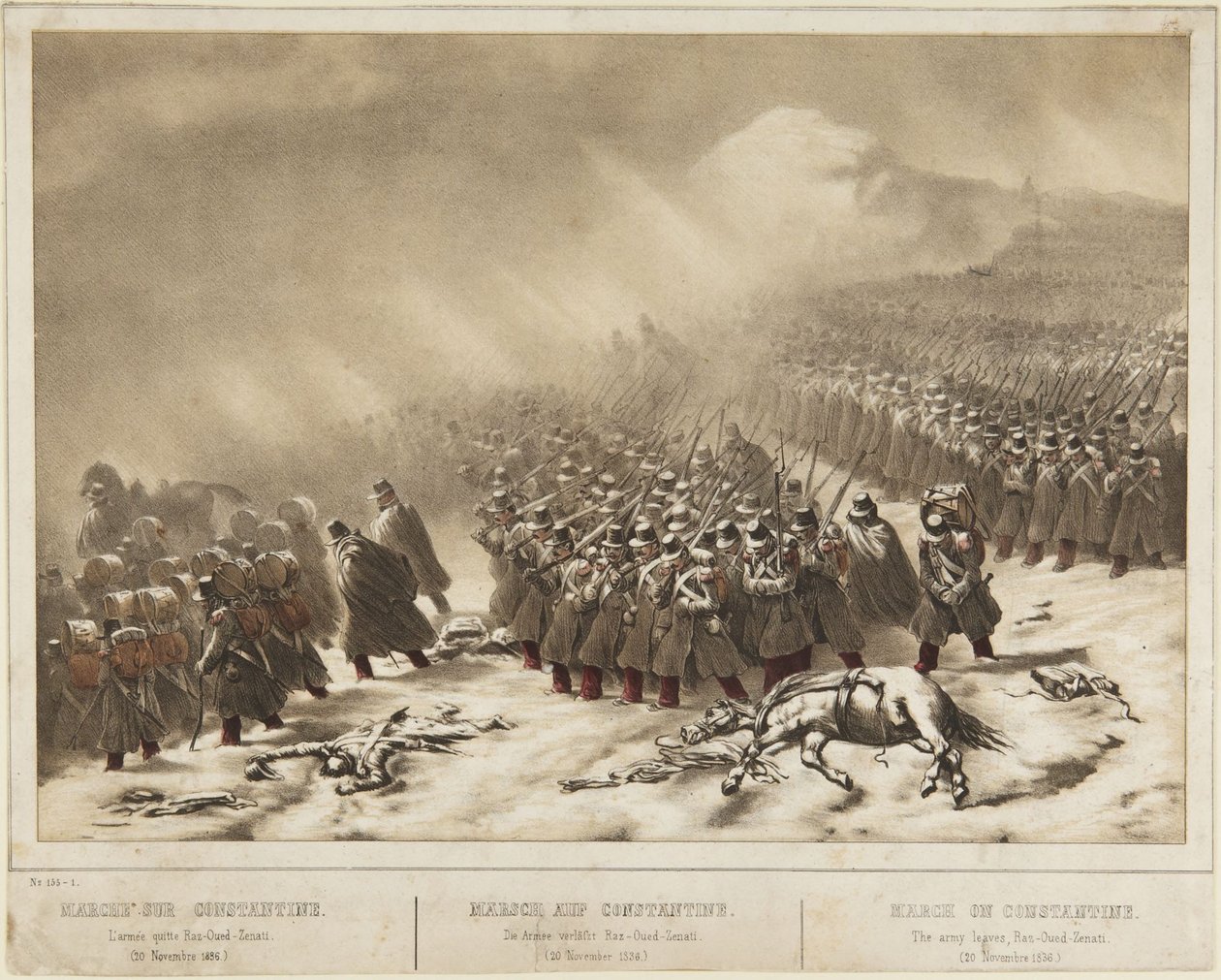 Marsch auf Konstantin: Die Armee verlässt Raz-Ourd-Zenati (20. November 1836) von Denis-Auguste-Marie Raffet