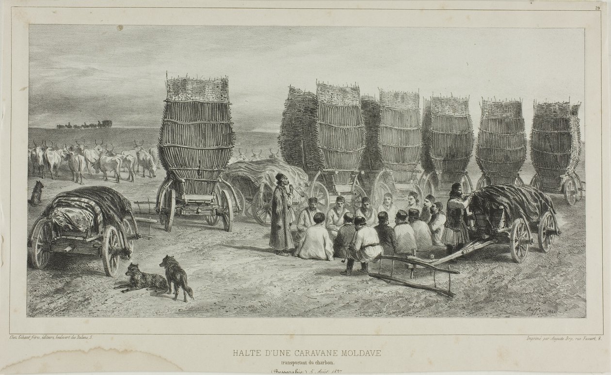 Rastplatz eines moldawischen Karawanentransports von Kohle, Bessarabien, 5. August 1837 von Denis Auguste Marie Raffet