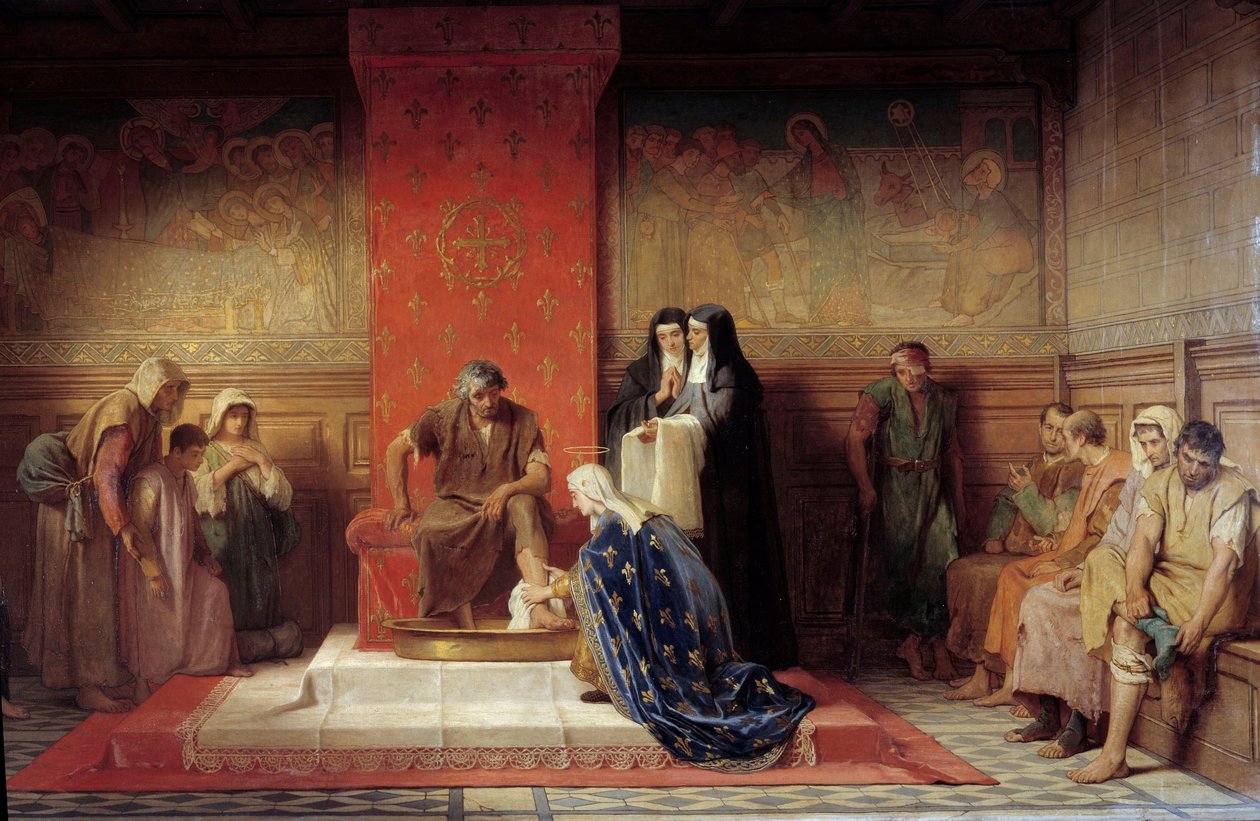 Die heilige Elisabeth von Frankreich (Schwester von Saint Louis) wäscht den Armen die Füße von Desire Francois Laugee