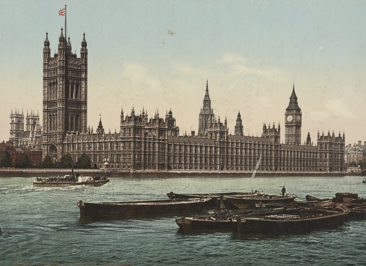 Houses of Parliament vom Fluss aus, London, um 1890-1900 von Detroit Publishing Co.