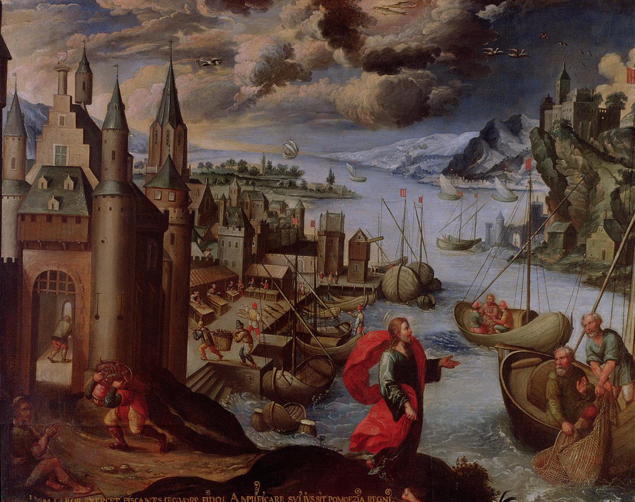 Christus ruft St. Peter und St. Andreas, aus einer Serie von Tierkreiszeichen, 1681 von Diego Quispe Tito