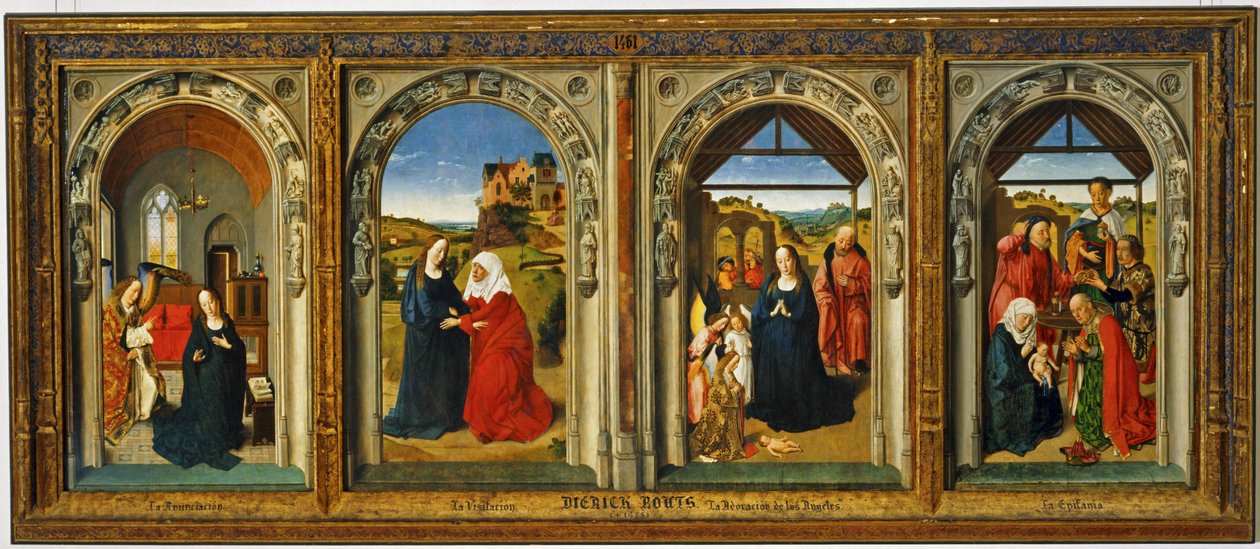 Die Verkündigung - Der Besuch, Heilige Maria besucht Heilige Elisabeth - Die Anbetung der Engel - Die Anbetung der Könige von Dirck Bouts