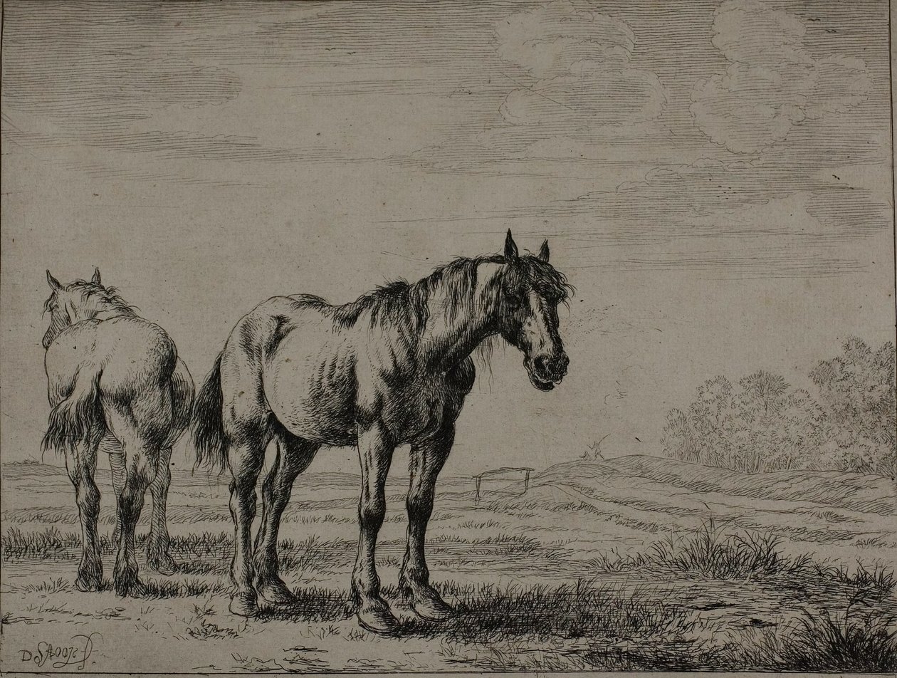 Zwei Pflugpferde, Platte sieben aus der Serie von Pferden von Dirck Stoop