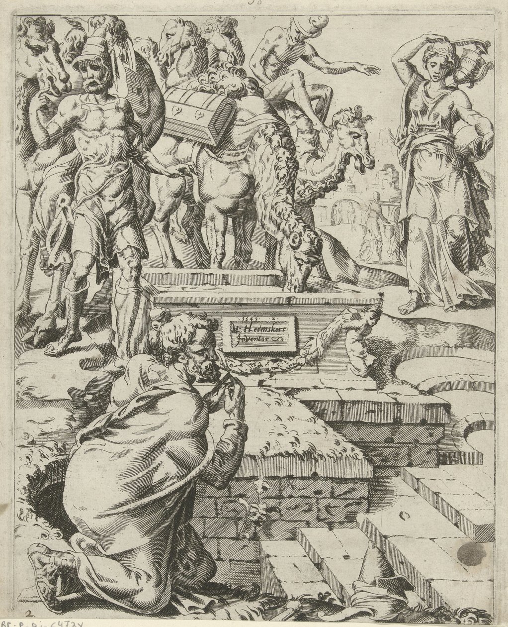 Rebekka trifft Eliëzer am Brunnen von Dirck Volckertsz. Coornhert (attributed to)