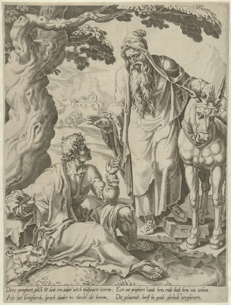 Einladung des Propheten an den Gottesmann (Geschichte des ungehorsamen Gottesmannes) von Dirck Volckertsz. Coornhert (attributed to)