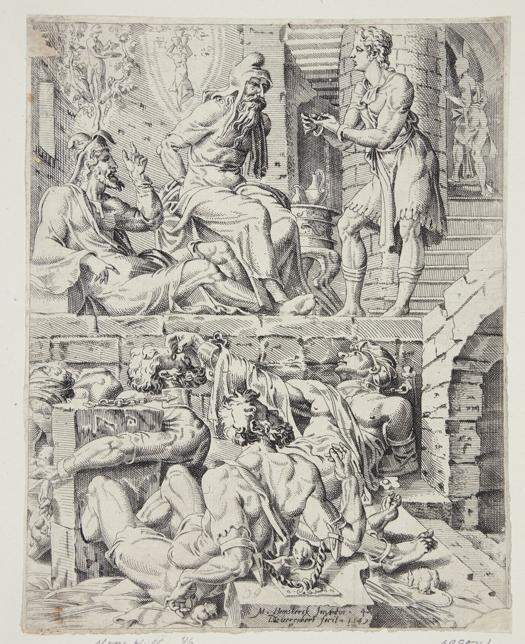 Joseph deutet die Träume des Butlers und des Bäckers von Dirck Volckertsz. Coornhert