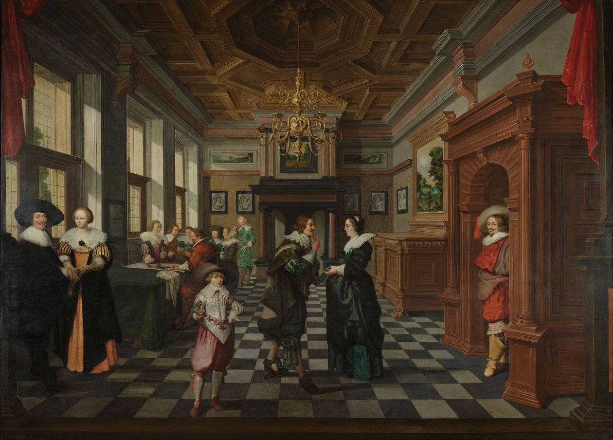 Eine siebenteilige dekorative Sequenz: Ein Innenraum, 1630-32 von Dirck van Delen