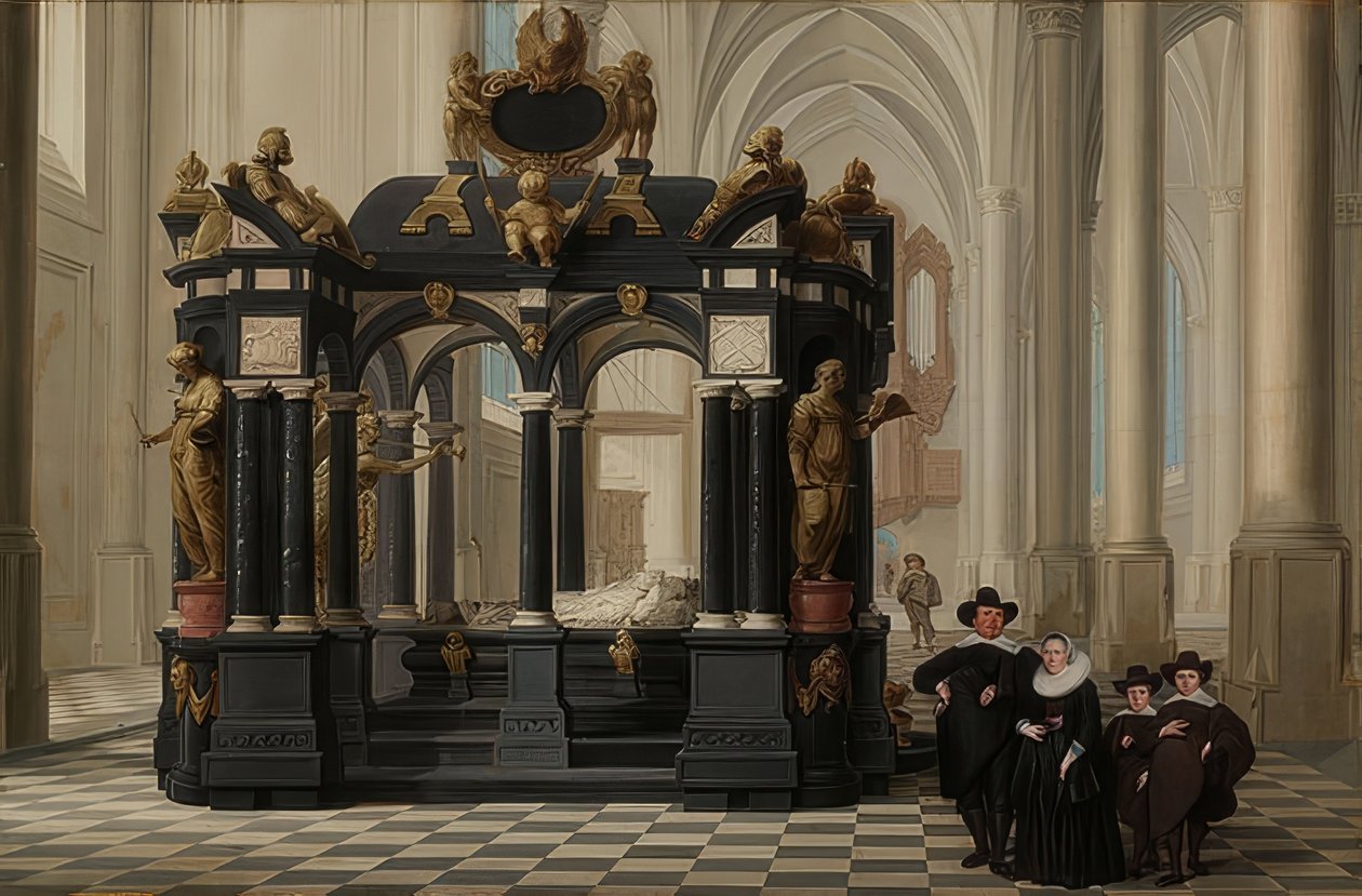 Eine Familie am Grab des Prinzen William I. in der Nieuwe Kerk, Delft von Dirck van Delen