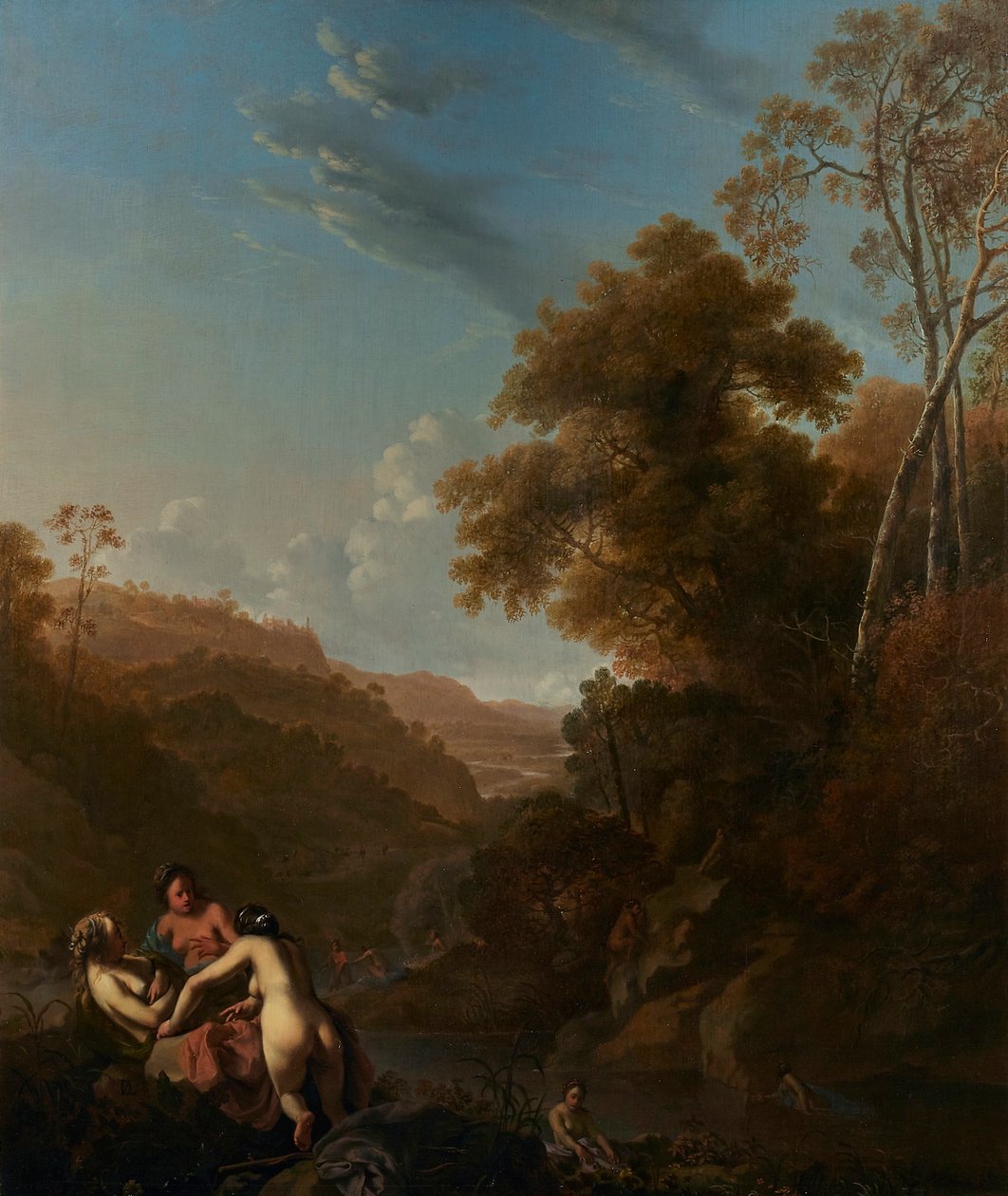 Italianisierende Landschaft mit badenden Nymphen von Dirck van der Lisse