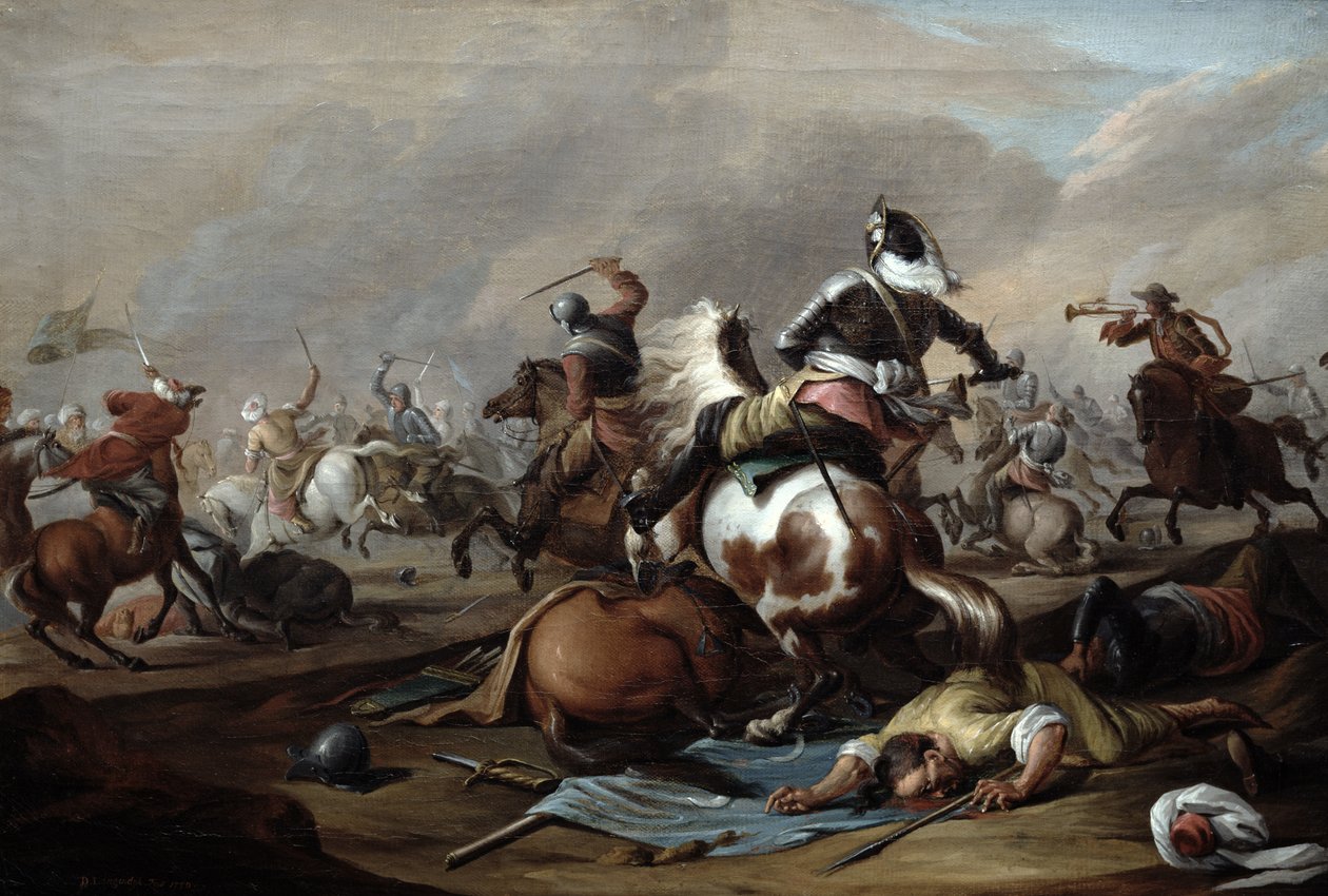 Der Zusammenstoß der Kavallerie, 1770 von Dirk Langendyk