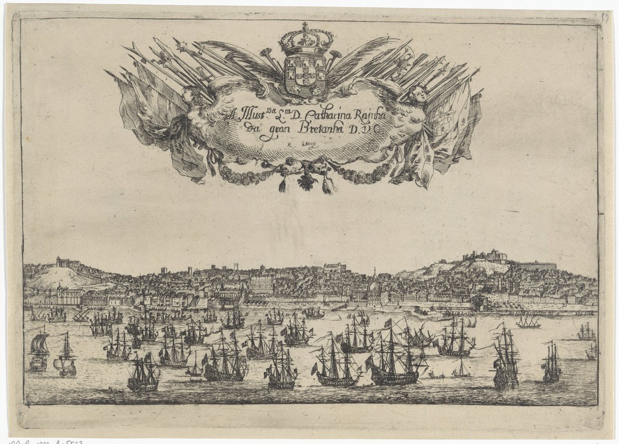 Ansicht der Stadt und des Hafens von Lissabon von Dirk Stoop