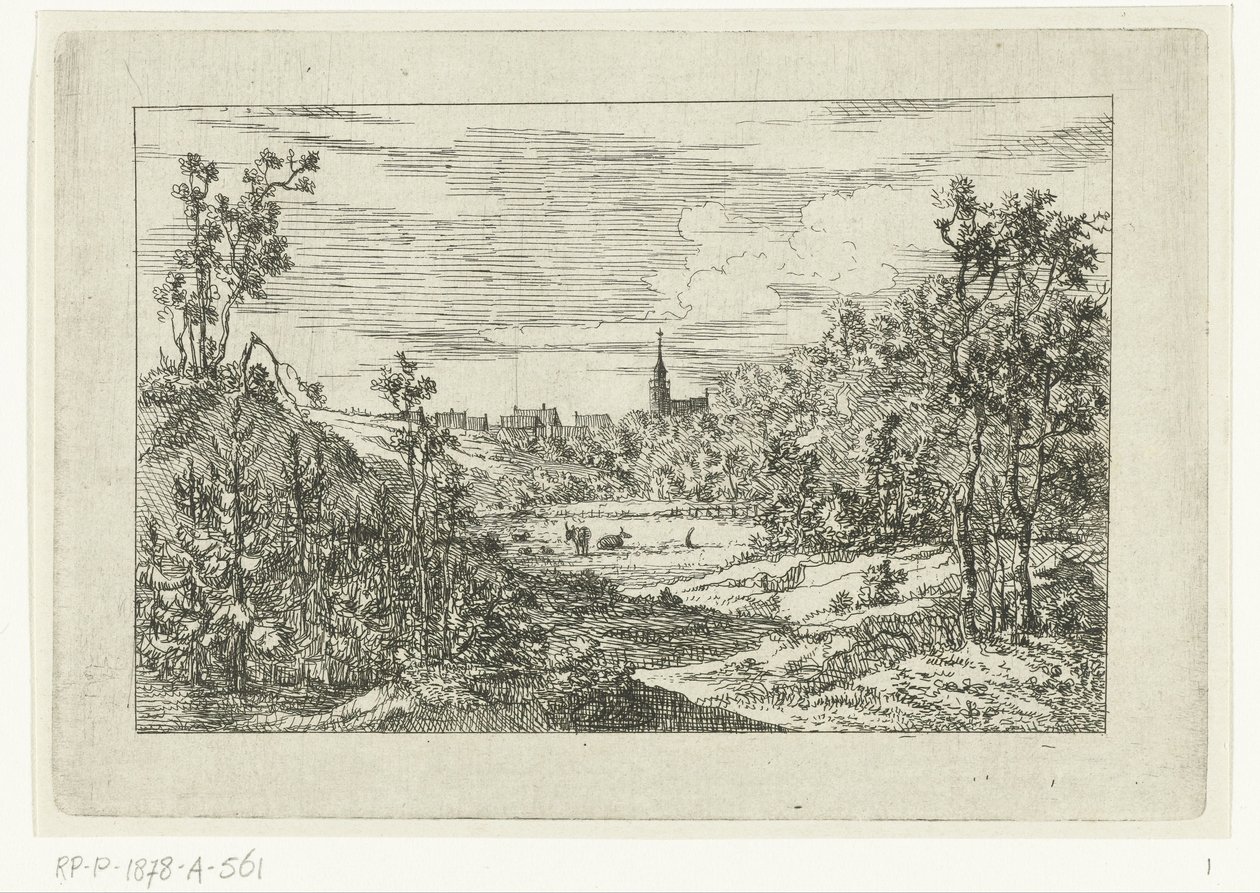 Dünenlandschaft und Blick auf Häuser und Kirche von Scheveningen von Dirk Vis Blokhuyzen