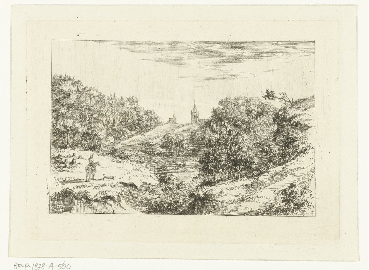 Dünenlandschaft mit Kirchen und Reiter bei Scheveningen von Dirk Vis Blokhuyzen