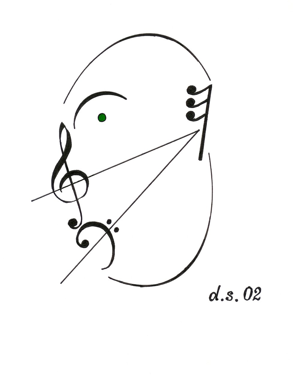 Diminuendo-Gesicht - ein singendes Gesicht gezeichnet mit musikalischen Symbolen von Dmitri Smirnov