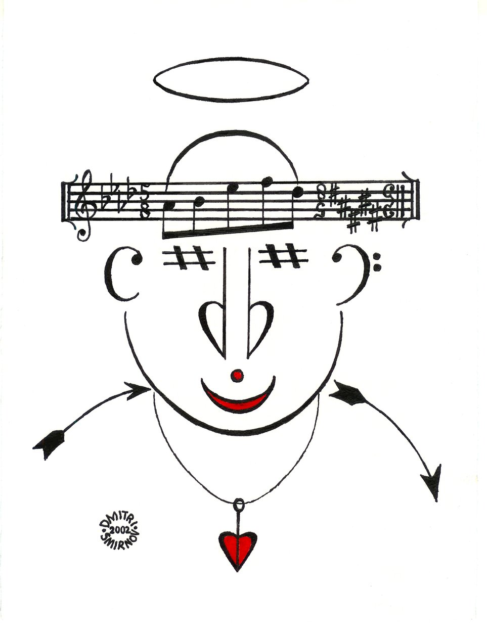 Dzen - ein Gesicht gezeichnet mit musikalischer Notation von Dmitri Smirnov