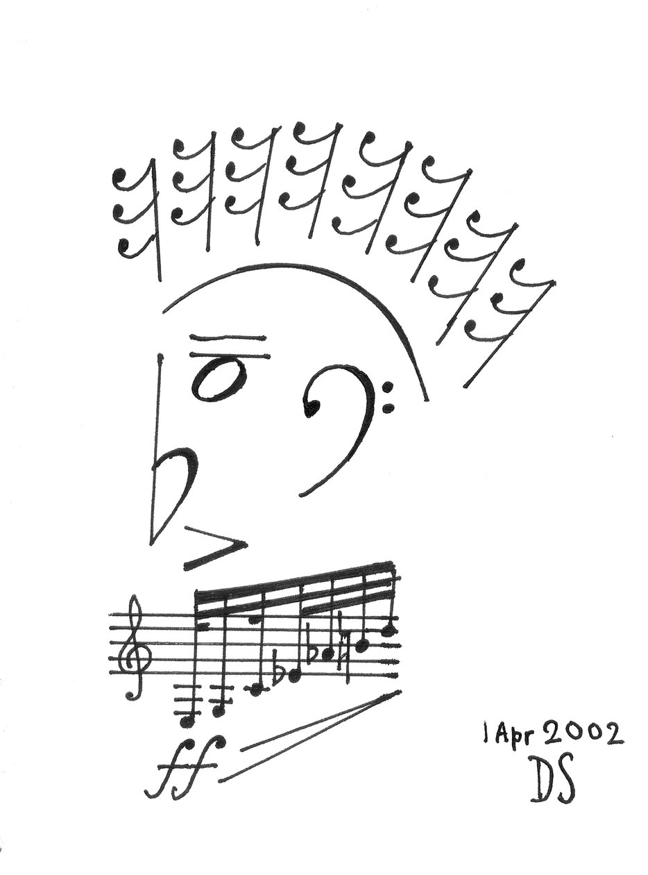 Musikalischer Gladiator - ein Gesicht, gezeichnet mit musikalischer Notation von Dmitri Smirnov