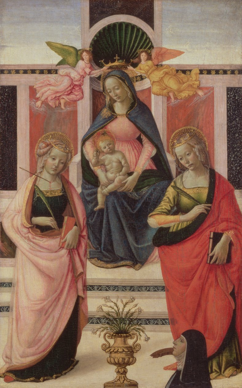Jungfrau und Kind auf dem Thron mit St. Ursula und St. Katharina, 1480-1500 von Domenico Ghirlandaio
