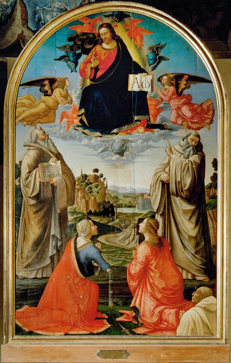 Christus in Herrlichkeit mit den Heiligen Benedetto, Romualdo, Attinea und ... von Domenico (1449-94) Ghirlandaio
