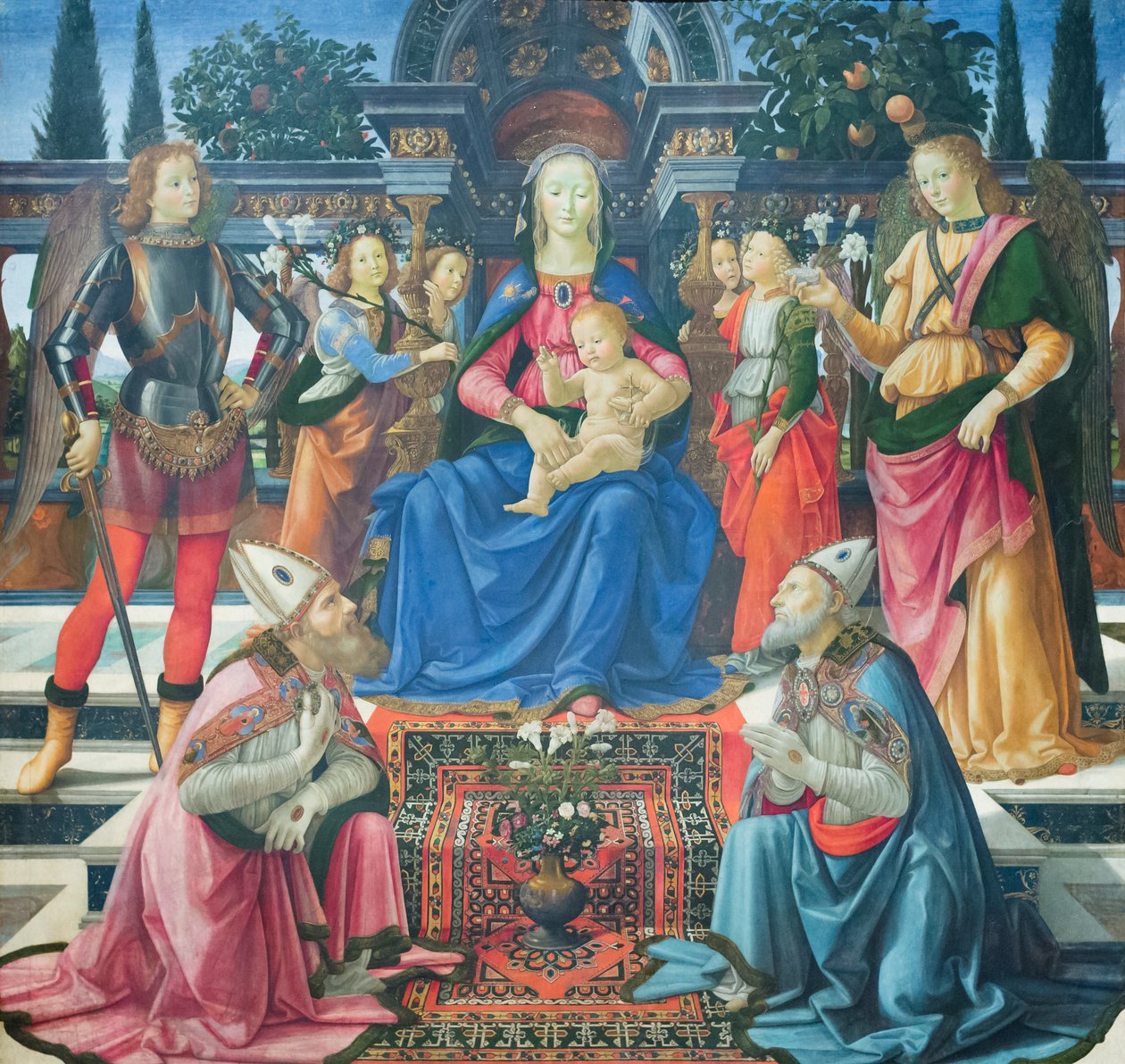 Madonna und Kind mit den Erzengeln und den heiligen Bischöfen Justus und Zenobius von Domenico (1449 94) Ghirlandaio
