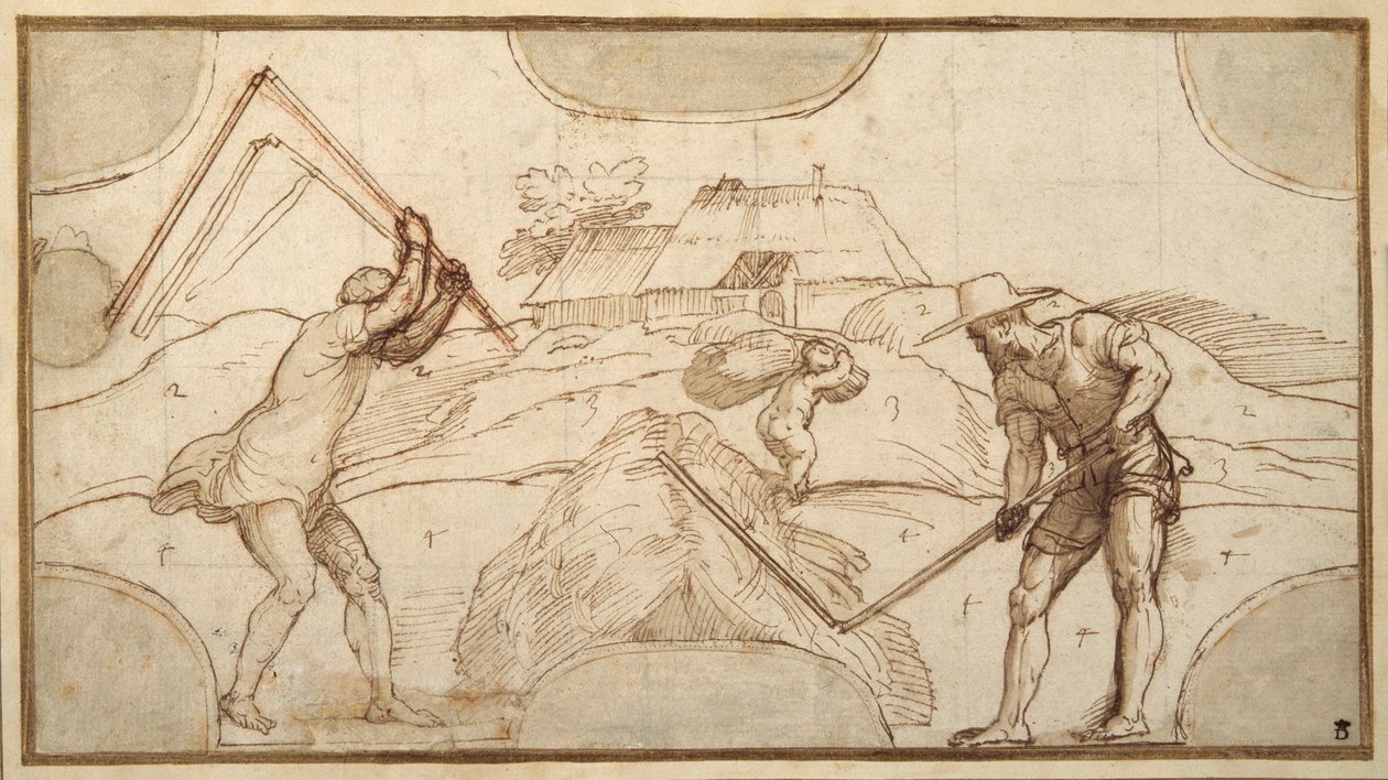 Zwei Bauern beim Dreschen von Domenico Campagnola