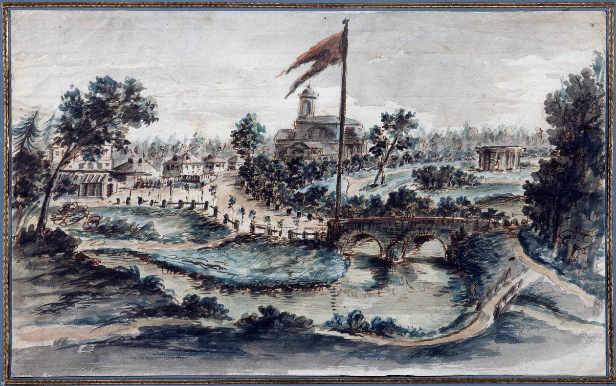 Ansicht des Pavlovsk-Parks mit dem Krankenhaus der Heiligen Maria Magdalena, ca. 1783 von Domenico Felice Lamoni