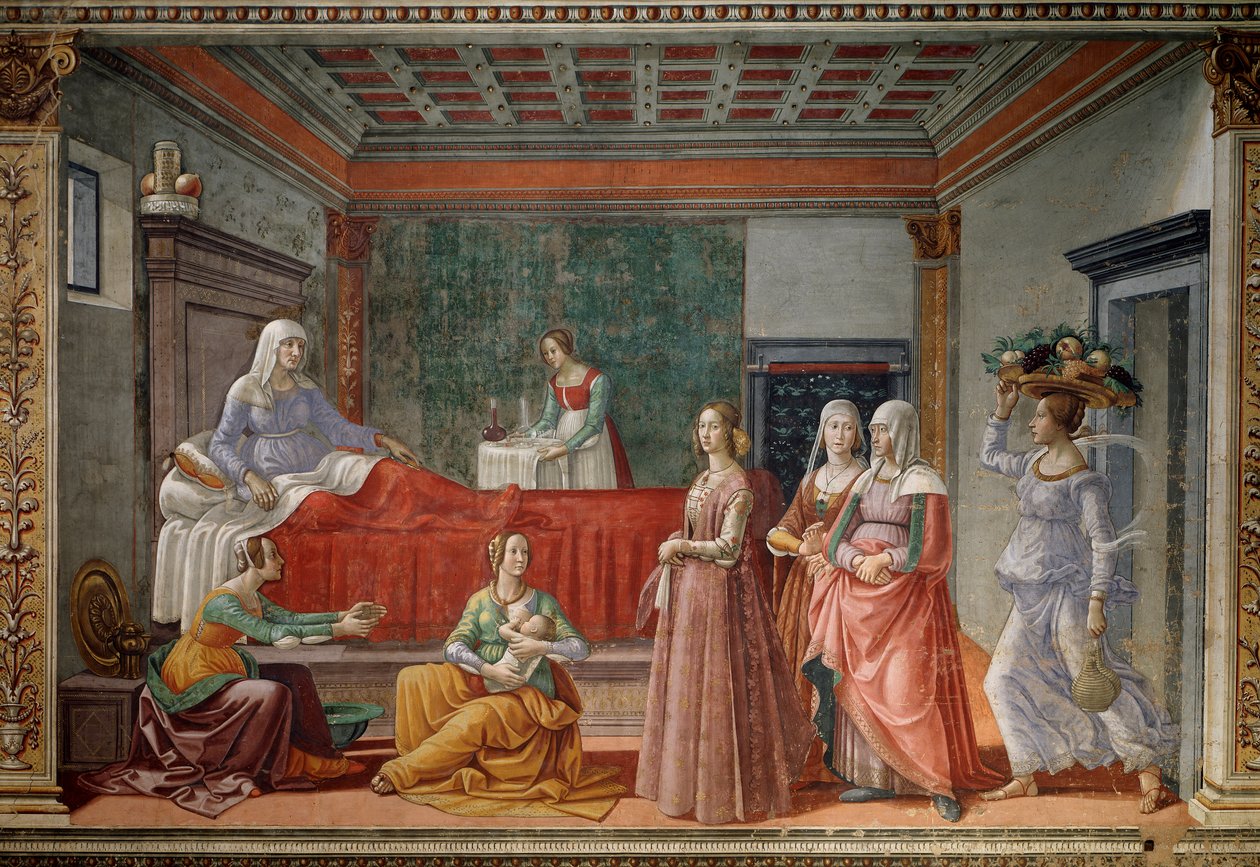 Die Geburt des Heiligen Johannes des Täufers (Fresko) von Domenico Ghirlandaio