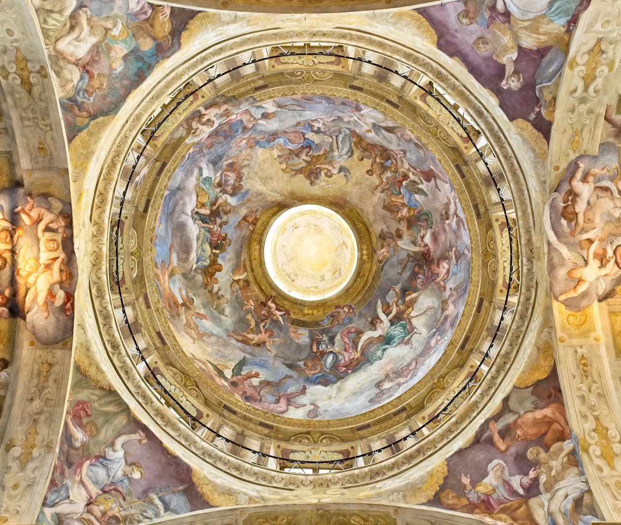 Die Kuppel mit der Darstellung der Krönung der Jungfrau, Detail, letztes Viertel des 17. Jahrhunderts von Domenico I Piola