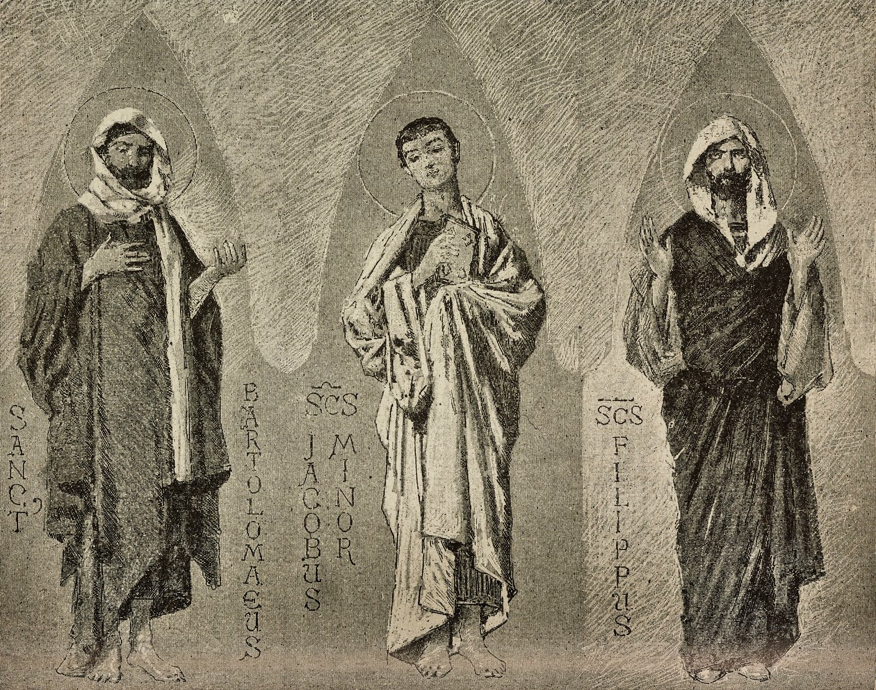Heilige Bartholomäus, Jakobus der Jüngere und Philippus, Kartons von Domenico Morelli für das Mosaik in der Kathedrale von Amalfi von Domenico Morelli
