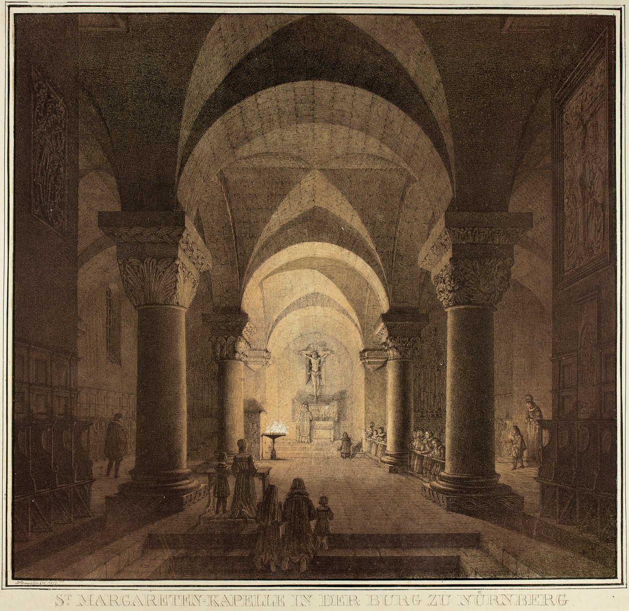 Kapelle der Heiligen Margarete in der Stadt Nürnberg, aus der Sammlung denkwürdiger mittelalterlicher Gebäude in Deutschland von Domenico Quaglio