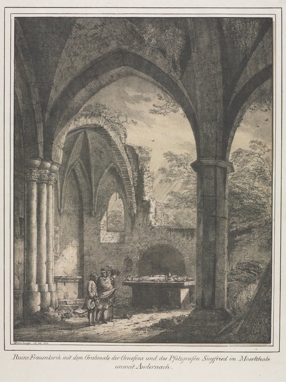 Bemerkenswerte Gebäude des Mittelalters in Deutschland: Ruinen der Kirche der Jungfrau, 1821 von Domenico Quaglio