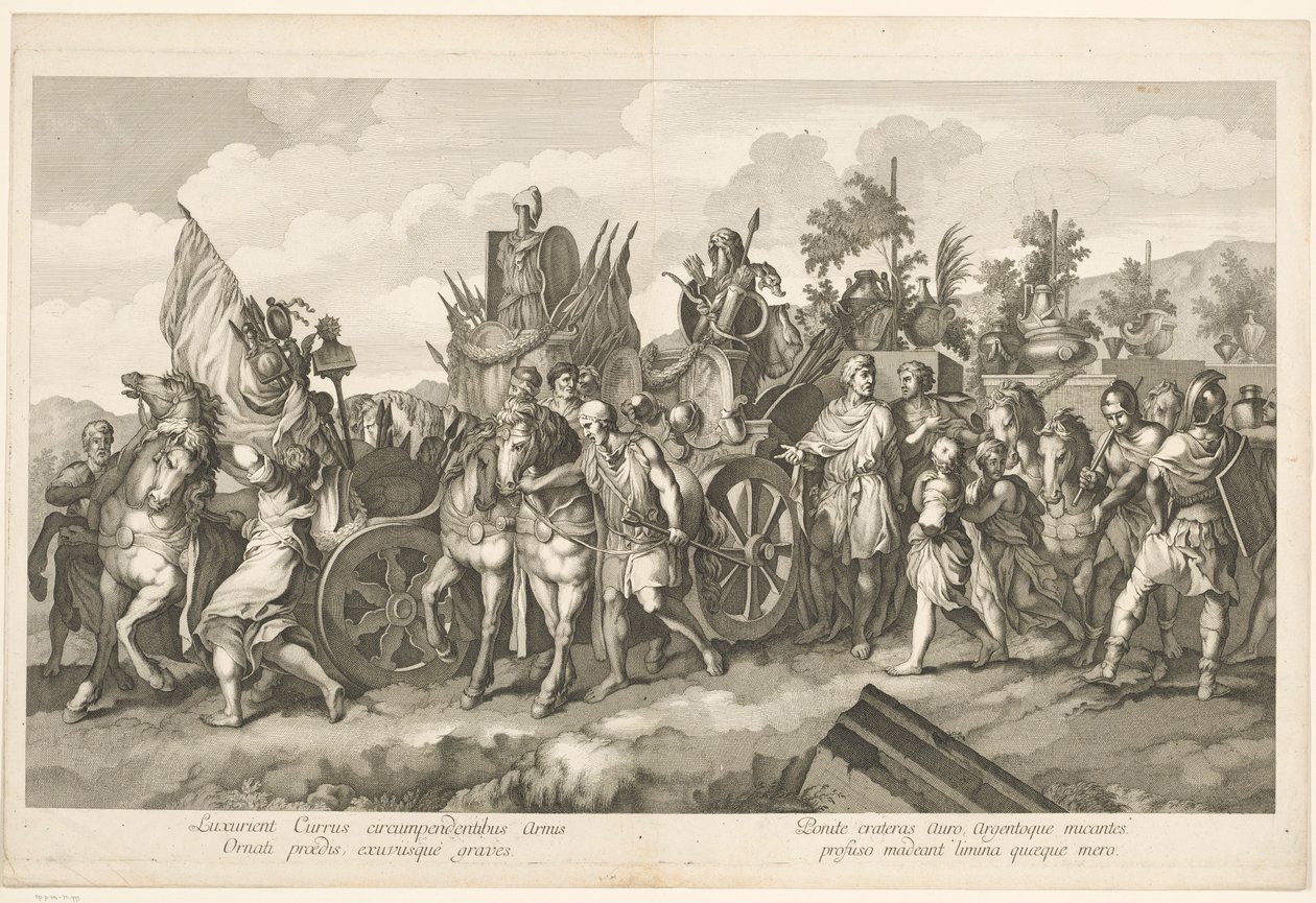Militärischer Zug mit Kriegsbeute auf einem Wagen Triumphzug von Alexander dem Großen in Babylon (Serientitel) von Domenico Rossetti