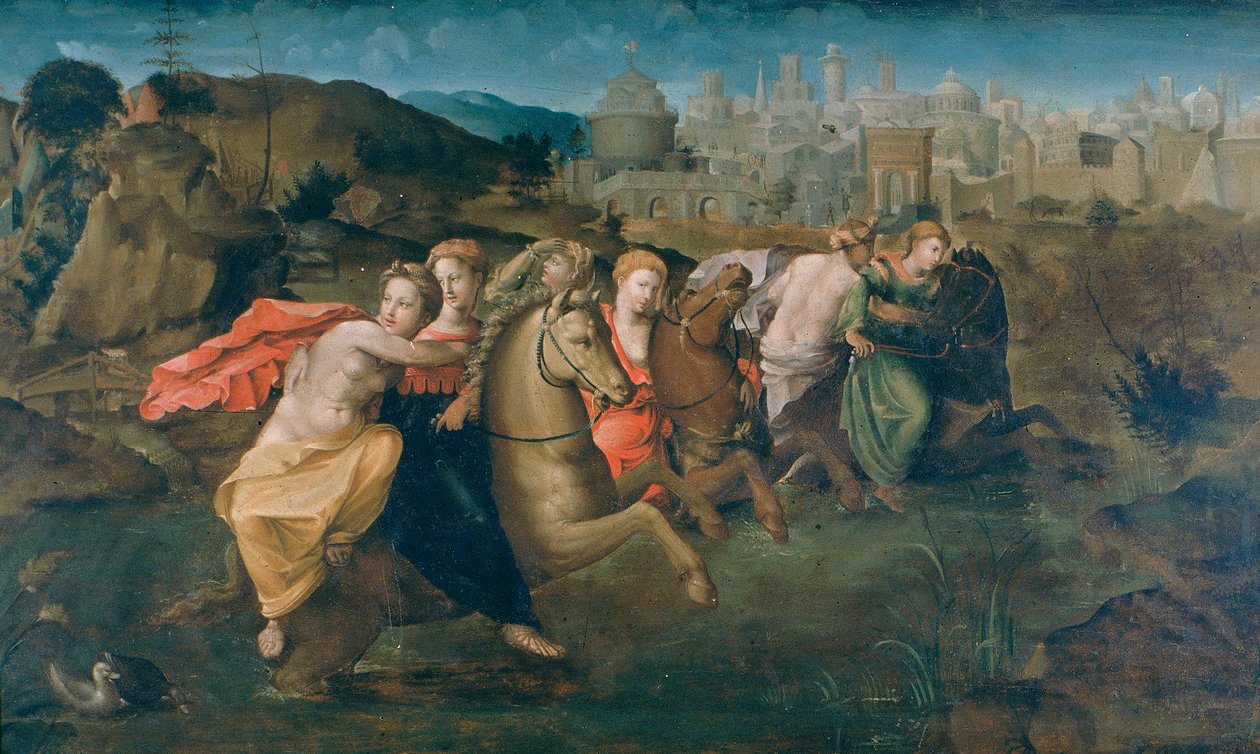 Flucht der Klelia und der römischen Jungfrauen aus dem Lager des Porsenna von Domenico di Pace Beccafumi  