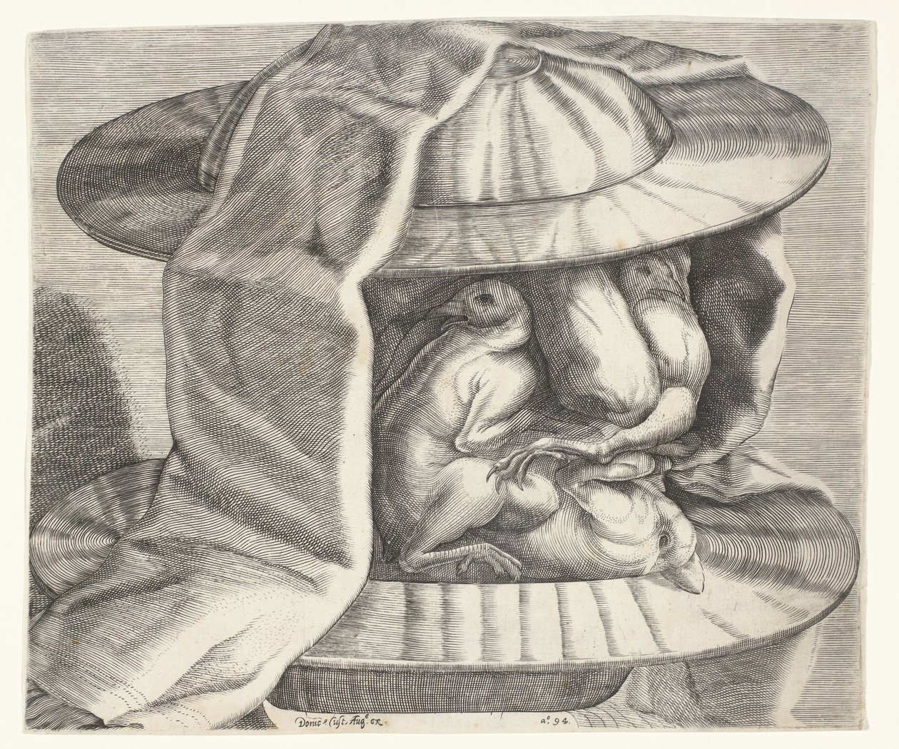 Ein grotesker Kopf mit Helm im Stil von Arcimboldo von Dominicus Custos